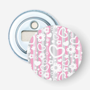 Patroon met hart en bloemen button flesopener