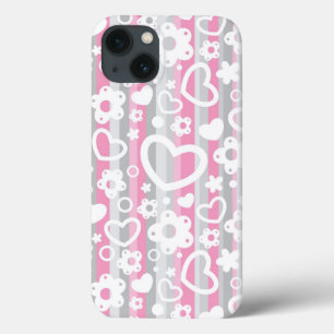 Patroon met hart en bloemen iPhone 13 hoesje