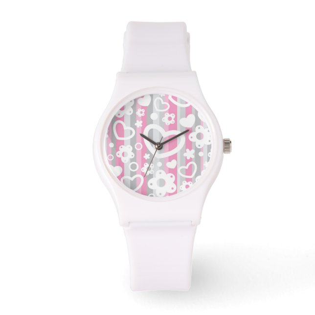 Patroon met hart en bloemen horloge (Voorkant)