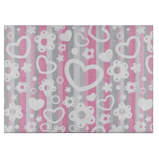 Patroon met hart en bloemen snijplank (Voorkant)