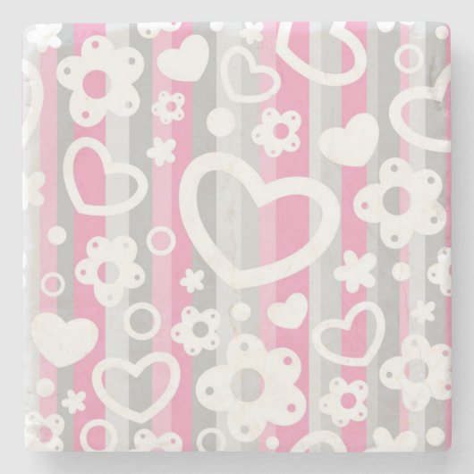 Patroon met hart en bloemen stenen onderzetter (Voorkant)