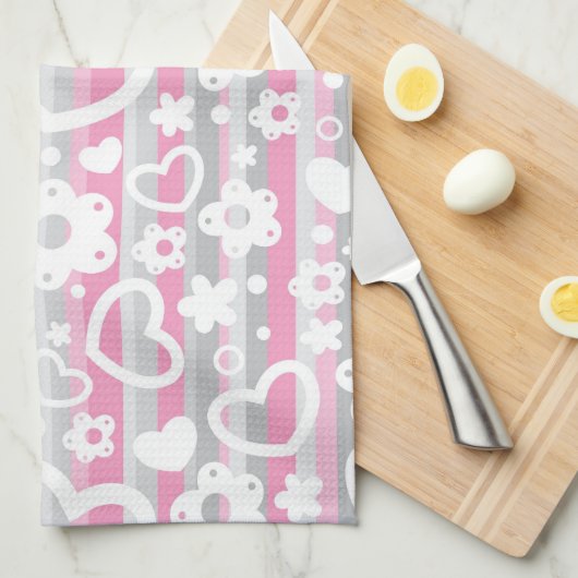 Patroon met hart en bloemen theedoek (Quarter Fold)