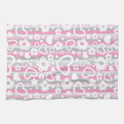 Patroon met hart en bloemen theedoek (Horizontaal)