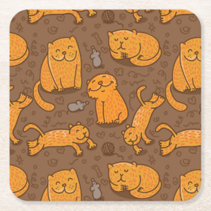 Patroon met katten vierkante kartonnen onderzetter