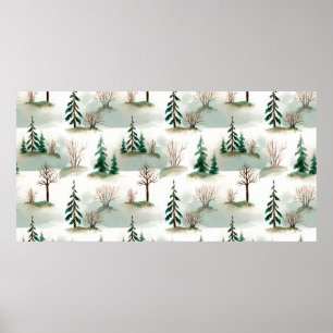Patroon met kerstbomen, bomen en struiken. Bl Poster