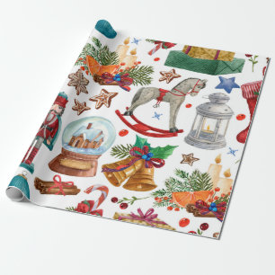 Patroon met kerstversieringen met Vintage, speelgo Cadeaupapier