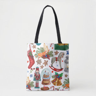 Patroon met kerstversieringen met Vintage, speelgo Draagtas