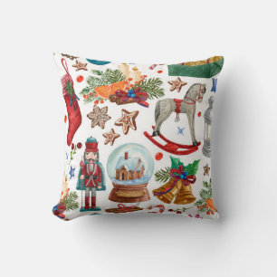 Patroon met kerstversieringen met Vintage, speelgo Kussen