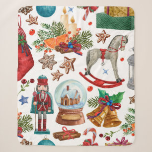 Patroon met kerstversieringen met Vintage, speelgo Sherpa Deken