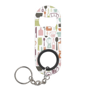 Patroon met kleurrijke kookpictogrammen sleutelhanger flessenopener