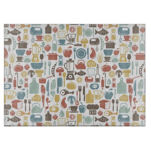 Patroon met kookpictogrammen snijplank (Voorkant)
