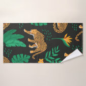 patroon met luipaarden en tropische bladeren badhanddoek (Badhanddoek)