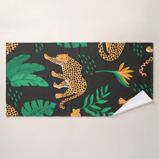 patroon met luipaarden en tropische bladeren badhanddoek (Badhanddoek)