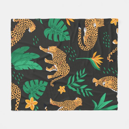 patroon met luipaarden en tropische bladeren fleece deken (Voorkant (Horizontaal))