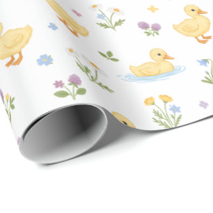 Patroon met Mooie Eendjes en Wilde Bloemen Cadeaupapier