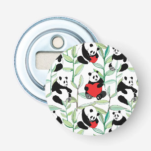 patroon met mooie panda ' s met hart button flesopener