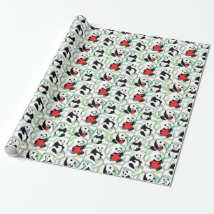 patroon met mooie panda ' s met hart cadeaupapier