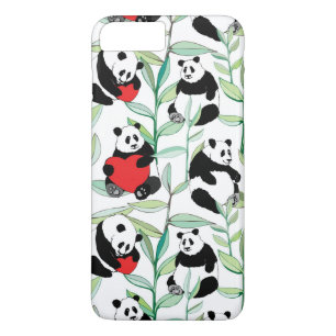 patroon met mooie panda ' s met hart 	iPhone 8 plus / 7 plus hoesje