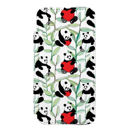 patroon met mooie panda ' s met hart incipio iPhone portemonnee hoesje (Voorkant Agenda)