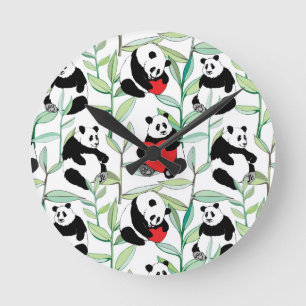 patroon met mooie panda ' s met hart ronde klok