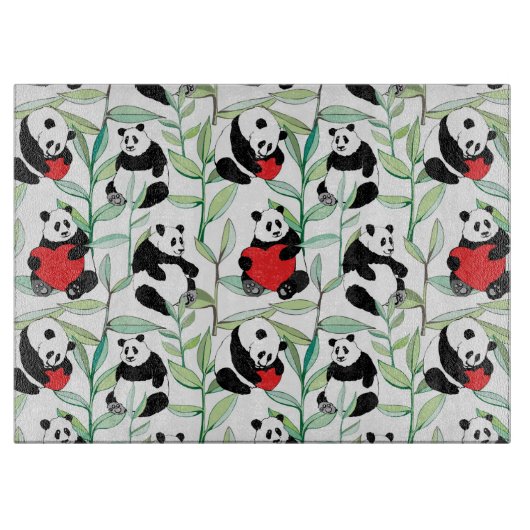 patroon met mooie panda ' s met hart snijplank (Voorkant)
