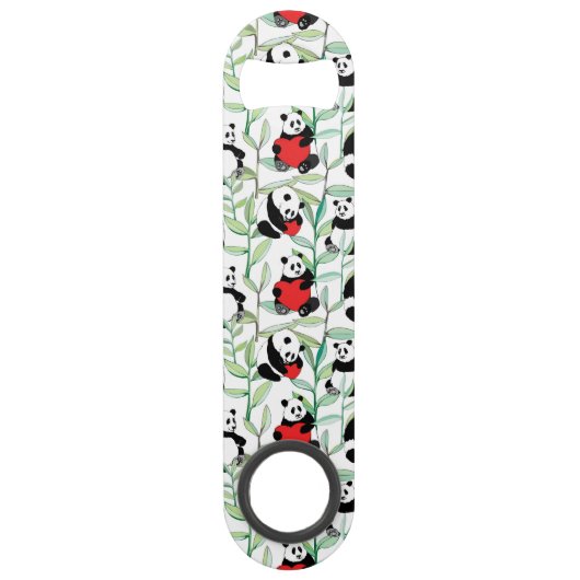 patroon met mooie panda ' s met hart speed flessenopener (Achterkant)