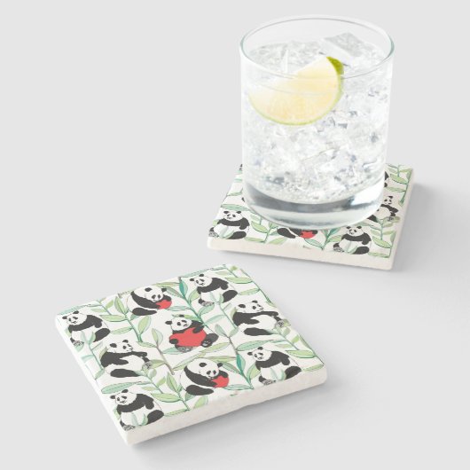 patroon met mooie panda ' s met hart stenen onderzetter (Zijkant)