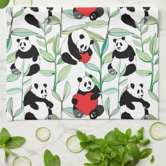 patroon met mooie panda ' s met hart theedoek (Gevouwen)