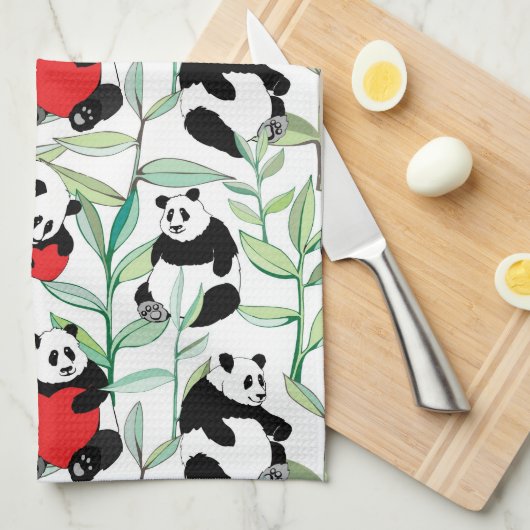 patroon met mooie panda ' s met hart theedoek (Quarter Fold)