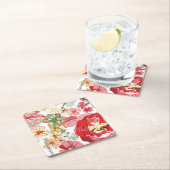 Patroon met rode bloemen vierkante kartonnen onderzetter (Insitu)