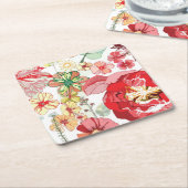 Patroon met rode bloemen vierkante kartonnen onderzetter (Schuin)