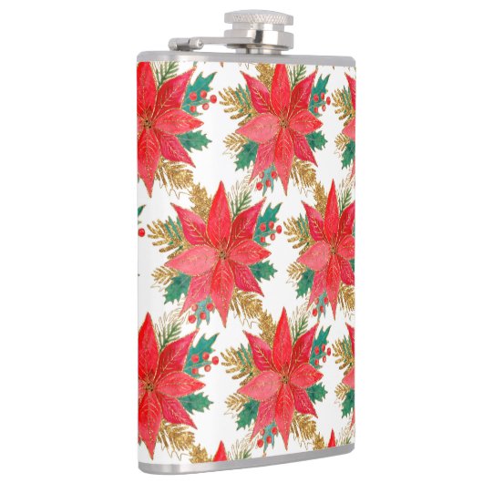 patroon met rode en gouden kerstpunsettia heupfles (Rechts)