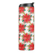 patroon met rode en gouden kerstpunsettia thermosbeker (Gedraaid links)