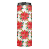 patroon met rode en gouden kerstpunsettia thermosbeker (Achterkant)