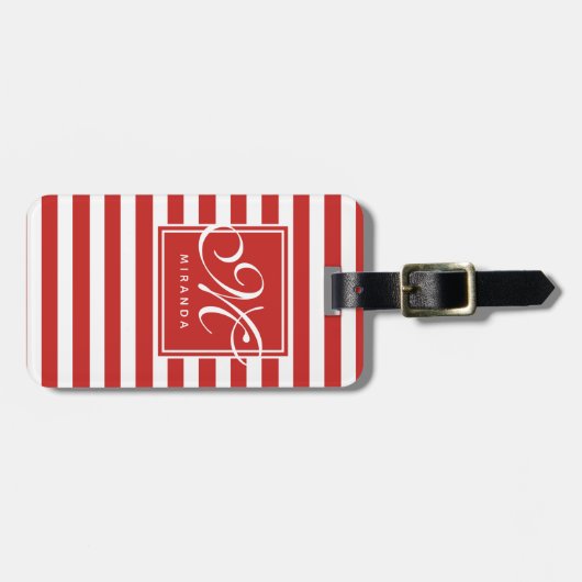 Patroon met rode en witte strepen - Monogram Bagagelabel (Voorkant horizontaal)