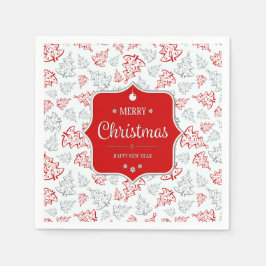 Patroon met rode en zilveren elegante kerstbomen servetten