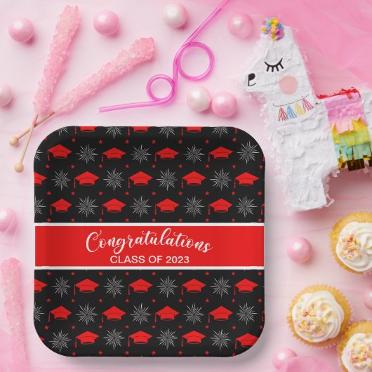 Patroon met rode en zwarte verloopdop papieren bordje (Feest)