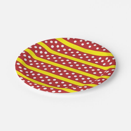 Patroon met rode gele poka punts papieren bordje (Gekanteld)