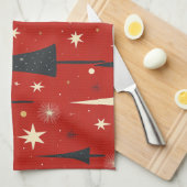 Patroon met rode kerstboom theedoek (Quarter Fold)