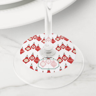 Patroon met rode kerstpannen wijnglaslabel