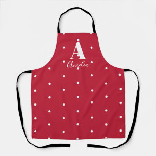 Patroon met rode naam Monogram Polka Dots Schort