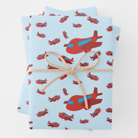 Patroon met rood en blauw vliegtuig inpakpapier vel (In situ)
