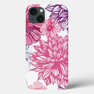 Patroon met roze asters en dahlia iPhone 13 hoesje