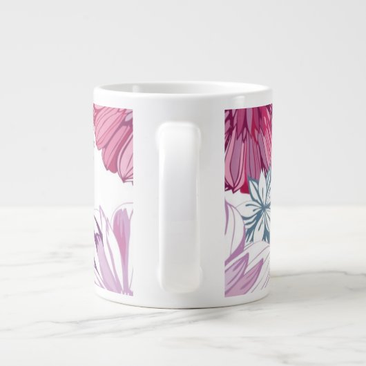 Patroon met roze asters en dahlia extra grote mok (Achterkant)