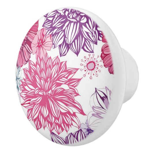 Patroon met roze asters en dahlia keramische knop (Rechts)