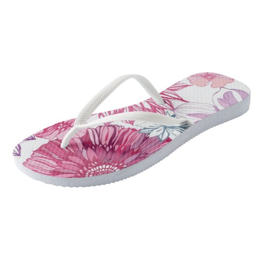 Patroon met roze asters en dahlia teenslippers (Schuin)