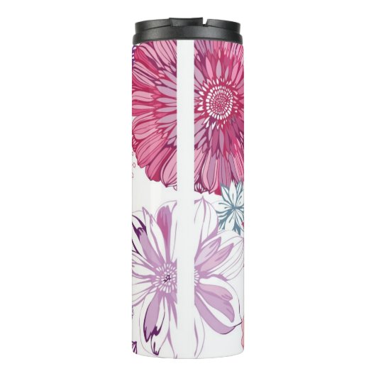 Patroon met roze asters en dahlia thermosbeker (Achterkant)