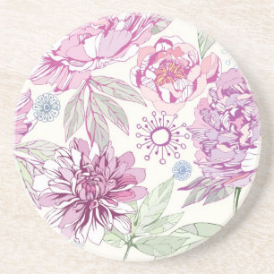 Patroon met roze bloemen zandsteen onderzetter