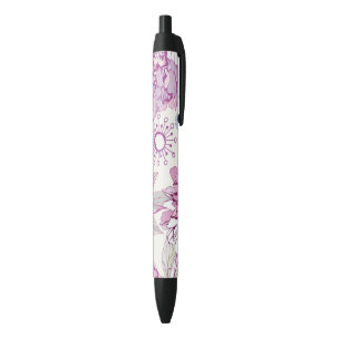 Patroon met roze bloemen zwarte inkt pen