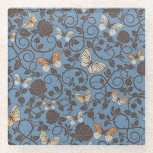 patroon met rozen en vlinder glazen onderzetter